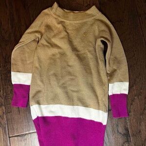 Gucci Kids Cowl Neck Sweater Dress in Tan, White, and Pink